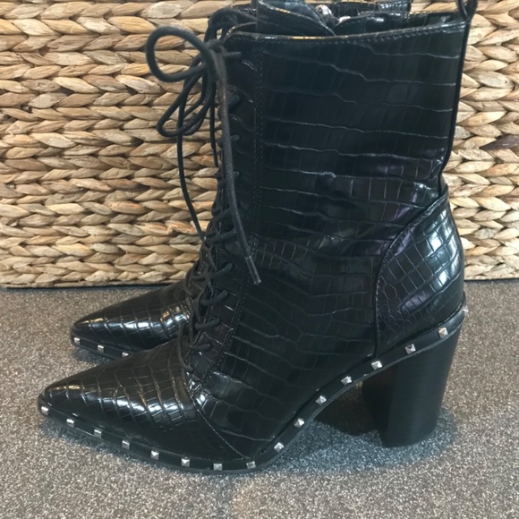 Charles David "Duffy" Black Mid-Calf Pointy Studded Zip/ Lace-up Boots E… - Picture 6 of 16